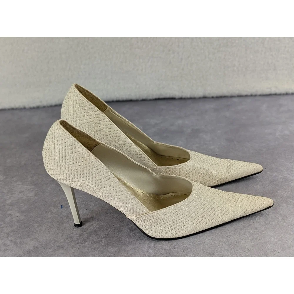 Charlotte Russe Cream Faux Snakeskin Pointed Toe Stiletto Pumps Womens Size 10
